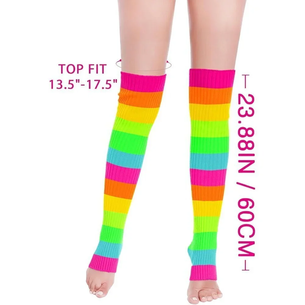 Women’s Neon Knit Leg Warmers 80% Viscose 20% Nylon 24in for 80s Parties